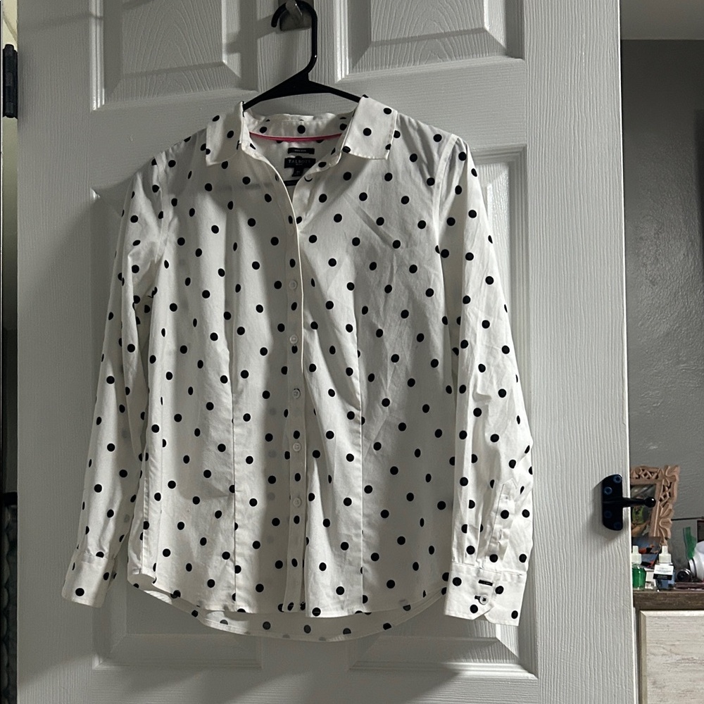 Talbots White Blouse with Black Polka Dots